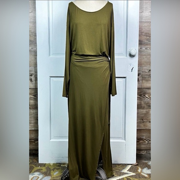 Free People Alyssa Long Sleeve Wrap Dress in Olive size XL - Picture 3 of 13
